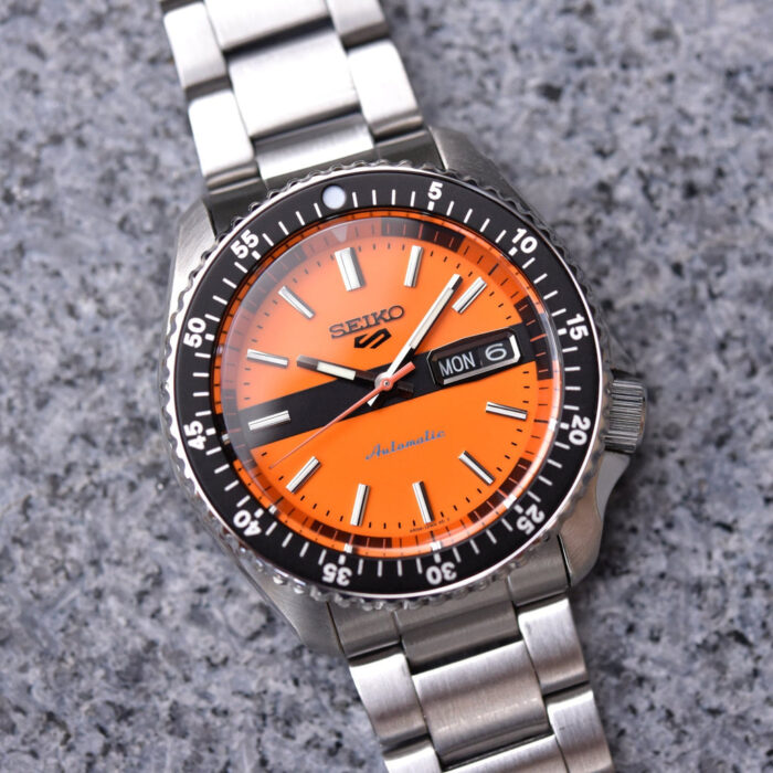 Seiko 5 Sports Double Hurricane Retro Orange Dial Silver Steel Strap Watch For Men - SRPK11K1 - Image 2